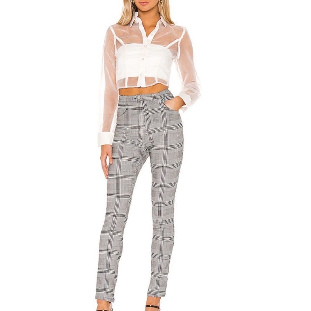 Superdown Black and White Plaid Trousers Size S